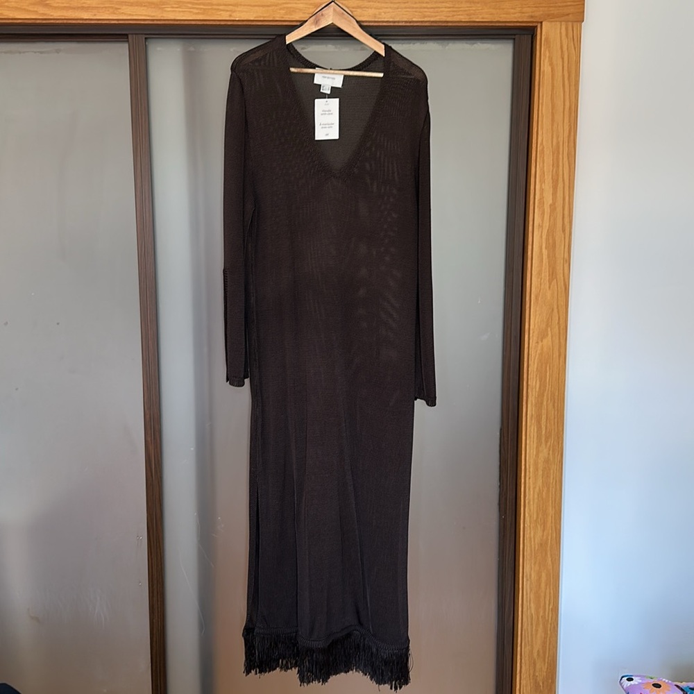 NWT H&M EDITION Dark Brown Fringe Trimmed Kaftan Dress